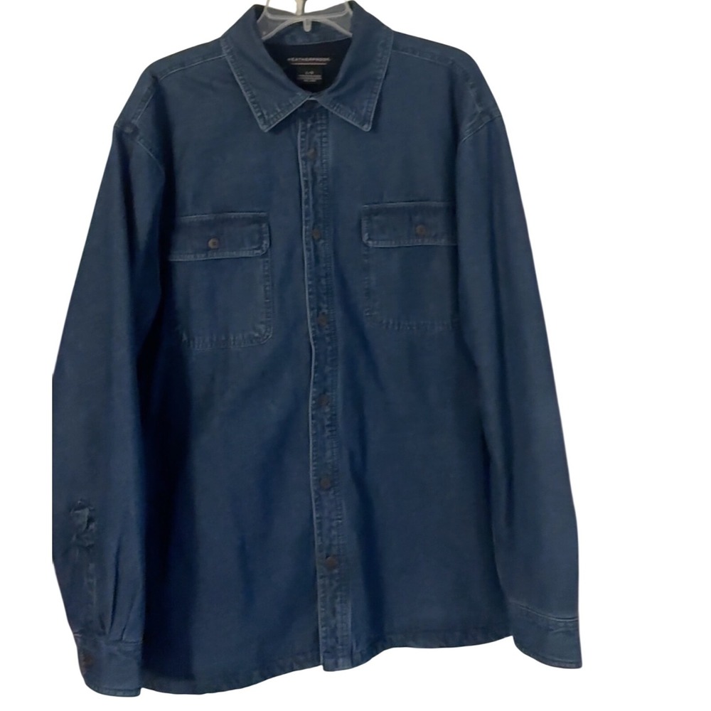 WEATHERPROOF Insulated Denim Work Shirt Jacket Men Large L Blue Fleece Lined